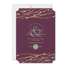 Inbjudningskorten Bröllop Eggplant Mint Guld Strin
