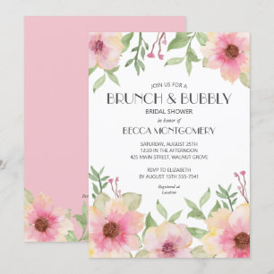 Inbjudningskorten Brunch och Bubly Rosa Blommigt