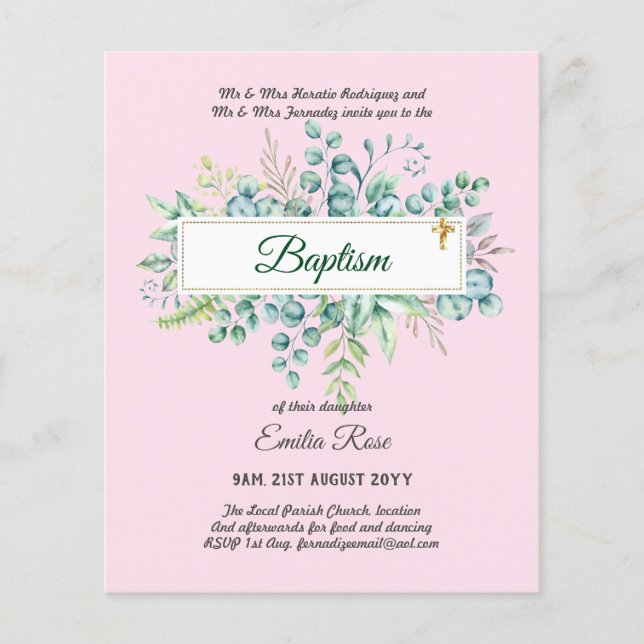 INBJUDNINGSKORTEN BUDGET Baptism Bautizo Bautismo  Flygblad (Framsidan)