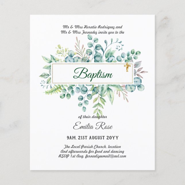 INBJUDNINGSKORTEN BUDGET Baptism Bautizo Bautismo  Flygblad (Framsidan)