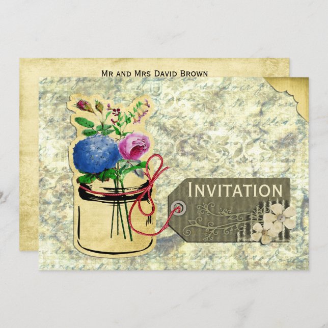 inbjudningskorten burk i ro mason i den sterila vi inbjudningar (Fram/baksida)