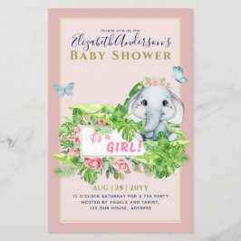 Inbjudningskorten Elephant Baby Shower Gender Reve Flygblad