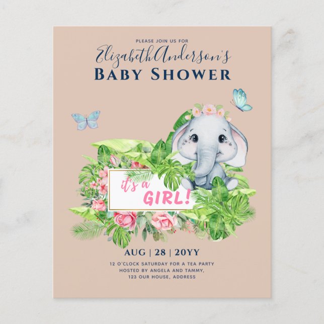 Inbjudningskorten Elephant Baby Shower Gender Reve Flygblad (Framsidan)