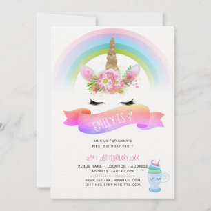 Inbjudningskorten Flickor Unicorn Birthday - Rosa Inbjudningar