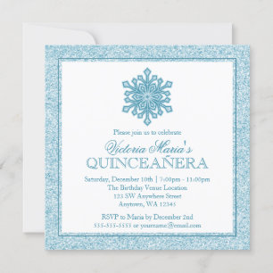 Inbjudningskorten Glitter Snowflake Teal Quinceane Inbjudningar