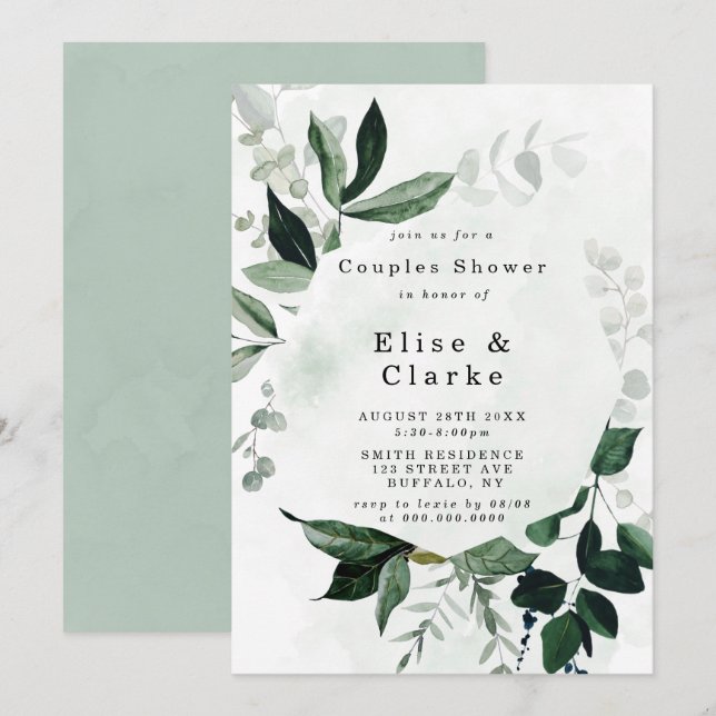 Inbjudningskorten Grey Rustic Eucalyptus Par Showe (Fram/baksida)