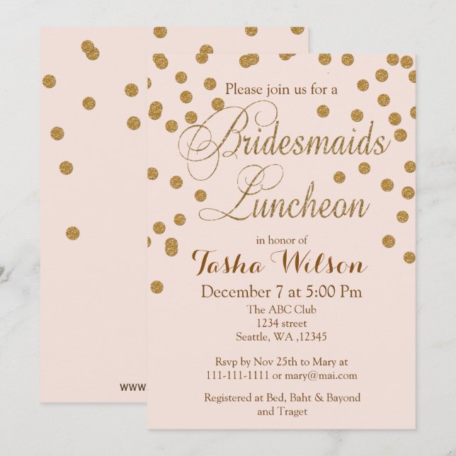 inbjudningskorten  Guld Glitter Bridesmaids Lunche Inbjudningar (Fram/baksida)