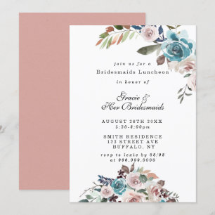 Inbjudningskorten rosa och Teal Peony Bridesmaids 