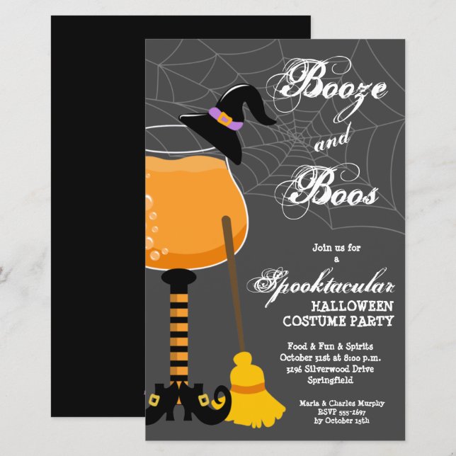 Inbjudningskorten sprit och Boos Witch Budget Hall (Fram/baksida)