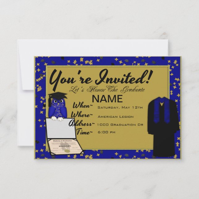Inbjudningskorten Studenten Gown och Stole Blue Inbjudningar (Framsida)