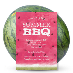 Inbjudningskorten Watercolor Watermelon Summer BBQ