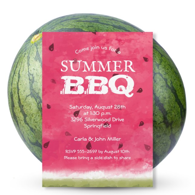 Inbjudningskorten Watercolor Watermelon Summer BBQ (Skapare uppladdad)
