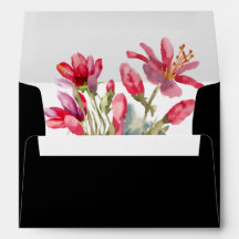 Inbjudningskuvert för svartvit vår-poppies