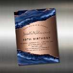 Inbjudningsmagnet för Blue agate ro guld födelseda<br><div class="desc">En modern,  snyggt och glamorös inbjudan till en 30:e (eller vilken ålder som helst) födelsedagsfest. Blått och ro guld agat,  marmor stenbakgrund. Namn är skrivet med ett modernt handskript i stil. Anpassa och lägg till information om party.</div>