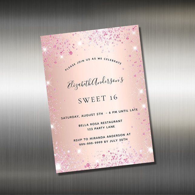 Inbjudningsmagnet för sötat 16 ro rosa glitter (Skapare uppladdad)
