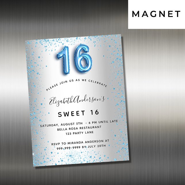 Inbjudningsmagnet för sötblått glitter 16 silver (Skapare uppladdad)