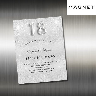 Inbjudningsmagnet silver glitter 18-årsdagen