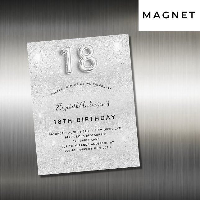Inbjudningsmagnet silver glitter 18-årsdagen (Skapare uppladdad)