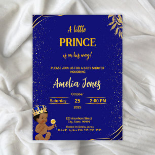 Inbjudningsmall för Black Little Prince Baby Showe Inbjudningar