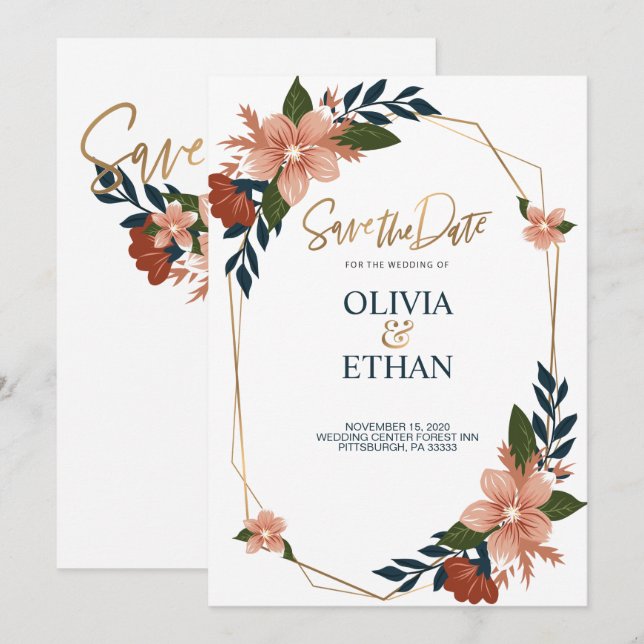 Inbjudningsmall för blommigt Ram Elegant bröllop Inbjudningar (Fram/baksida)