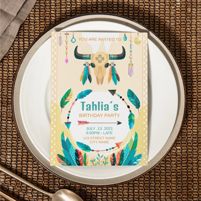 Inbjudningsmall för födelsedagsfirande i boho-stil inbjudningar (Skapare uppladdad)