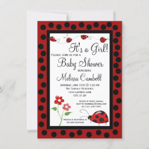 Inbjudningsmall för Red Black Ladybug Baby Shower Inbjudningar