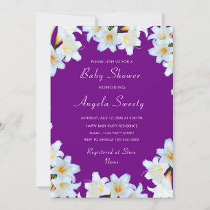 Inbjudningsmall för White Lily Lila Baby Shower