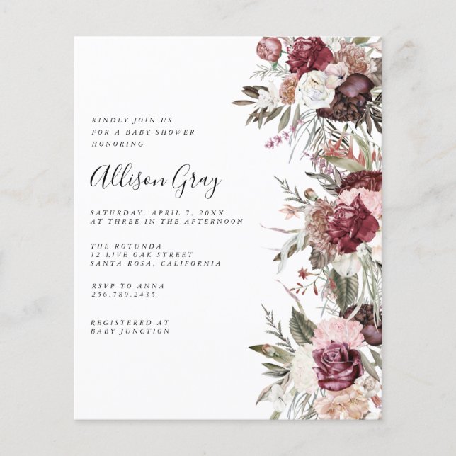 Inbjudningsutlösare för babyvy för budgeterad Blom Flygblad (Framsidan)