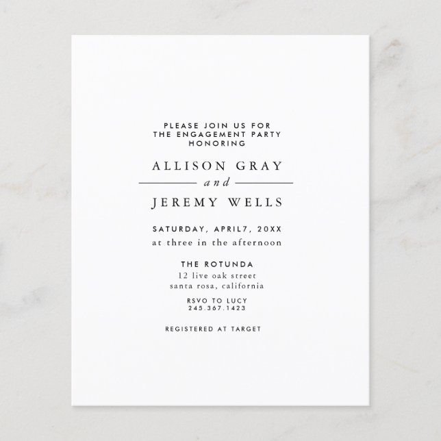 Inbjudningsutlösare för budgetFörlovningsfest Flygblad (Framsidan)