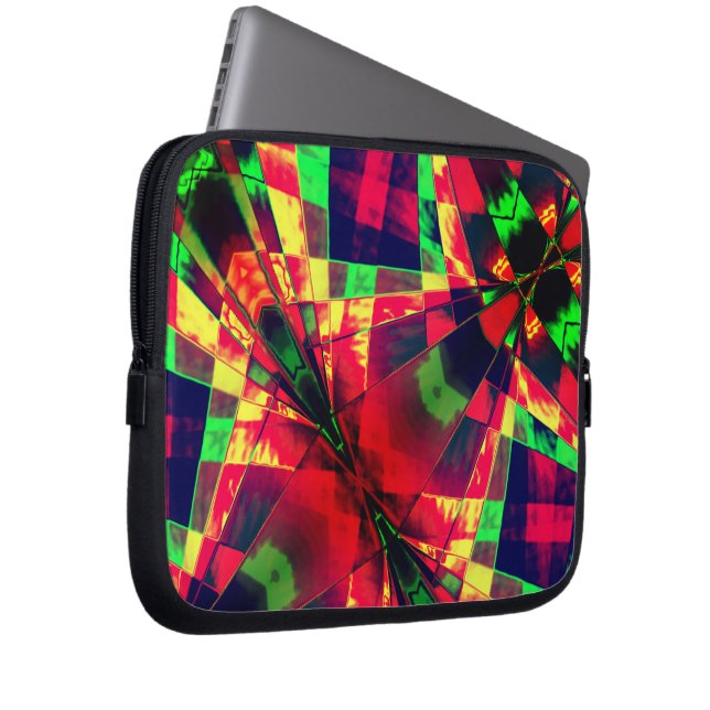 Inböjda, utsträckta rektanglar, grönt, rödmörkaste laptop fodral (Framsidan Höger)