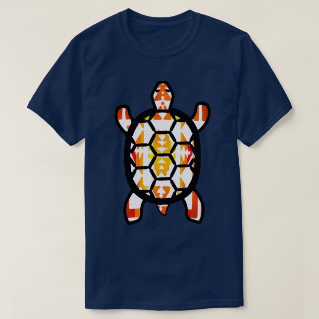 Inbyggd American Black White Fire Färg Turtle Desi T Shirt (Design framsida)