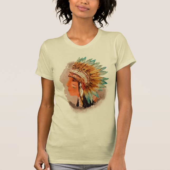 Inbyggd American Young Indian Shief Women's T-shir T-shirt (Framsida)