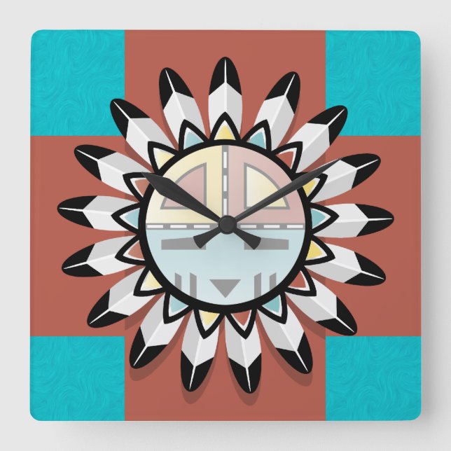 Inbyggd amerikansk Abstrakt Art Hopi-mask Fyrkantig Klocka (Framsida)