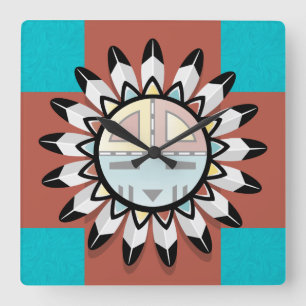 Inbyggd amerikansk Abstrakt Art Hopi-mask Fyrkantig Klocka