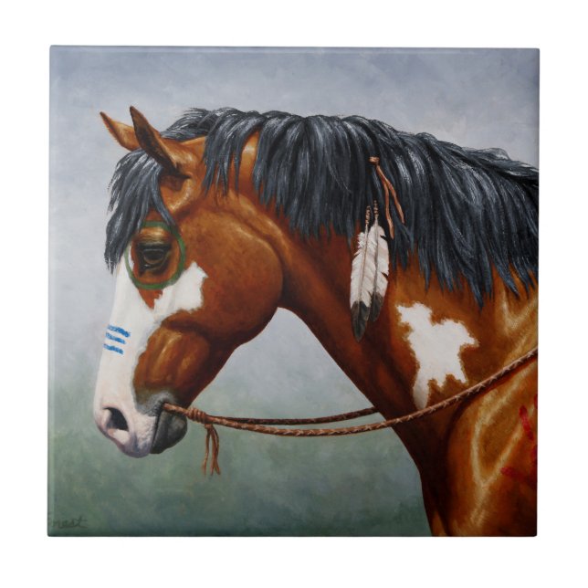 Inbyggd amerikansk Bay Pinto Krig Horse Kakelplatta (Framsidan)