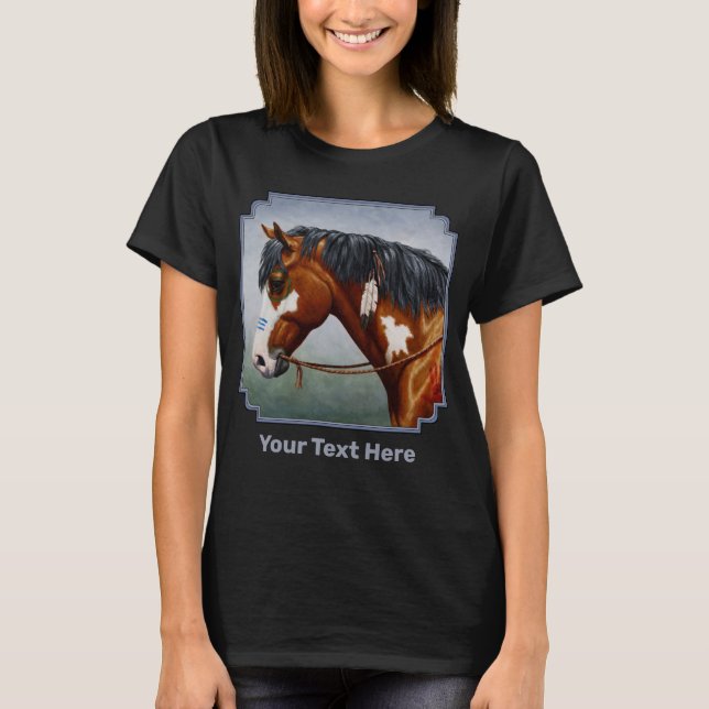 Inbyggd amerikansk Bay Pinto Krig Horse T Shirt (Framsida)
