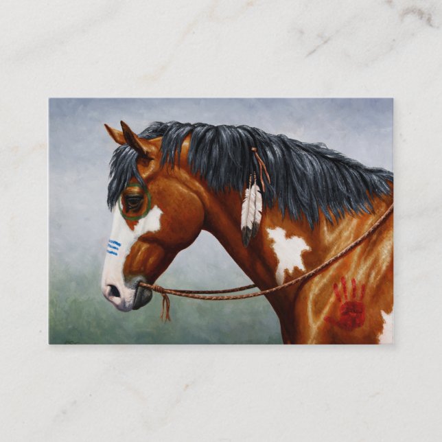 Inbyggd amerikansk Bay Pinto Krig Horse Visitkort (Framsida)