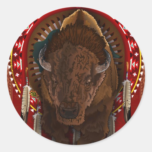 Inbyggd amerikansk Buffalo-design Runt Klistermärke (Framsida)