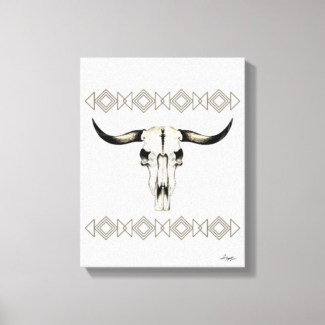 Inbyggd amerikansk Buffalo Skull-blandad mediekons Canvastryck (Framsida)