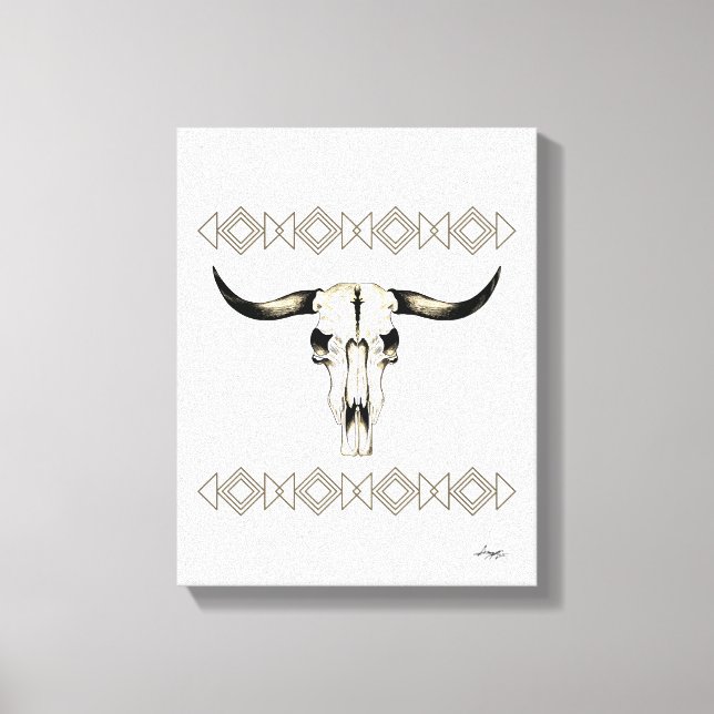 Inbyggd amerikansk Buffalo Skull-blandad mediekons Canvastryck (Framsida)
