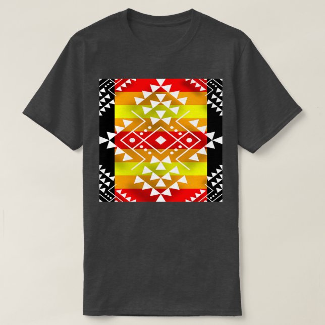 Inbyggd amerikansk Fire Färg White Black Geometric T Shirt (Design framsida)