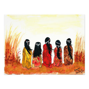 Inbyggd amerikansk Girls Watercolor Painting Print Fototryck