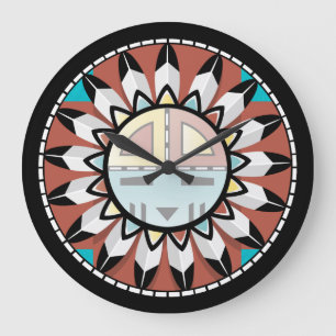 Inbyggd amerikansk Hopi Abstrakt Clock Design Stor Klocka