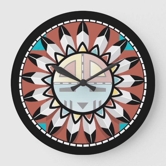 Inbyggd amerikansk Hopi Abstrakt Clock Design Stor Klocka (Framsida)