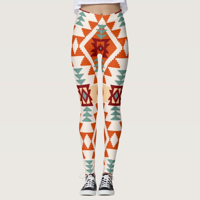 Inbyggd amerikansk Stil Geometric Seamless Leggings (Framsida)