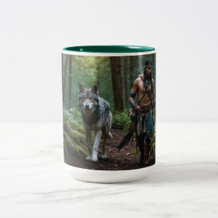 Inbyggd amerikansk Warrior & Varg Wildlife-design Två-Tonad Mugg