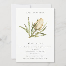 Inbyggd Banksia Watercolor Blommigt Par Shower Inbjudningar