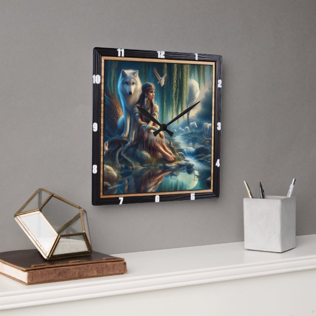 Inbyggd Dreamscape: Whispers Ancient Vatten Fyrkantig Klocka (Kontor)