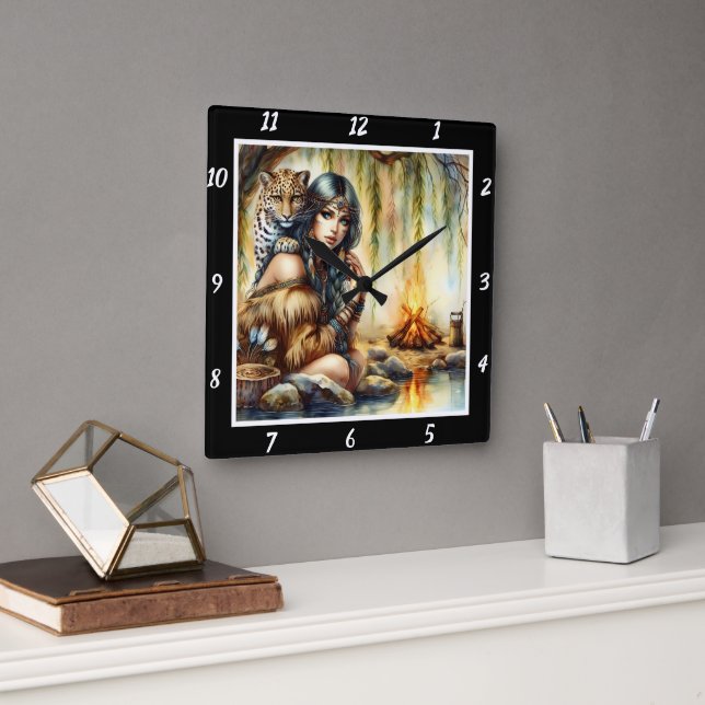 Inbyggd Grace: Tiger's Tassar Stream's Dance Fyrkantig Klocka (Kontor)
