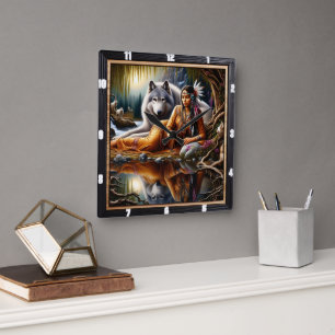 Inbyggd indisk andningstid: Campfire's Glow Fyrkantig Klocka